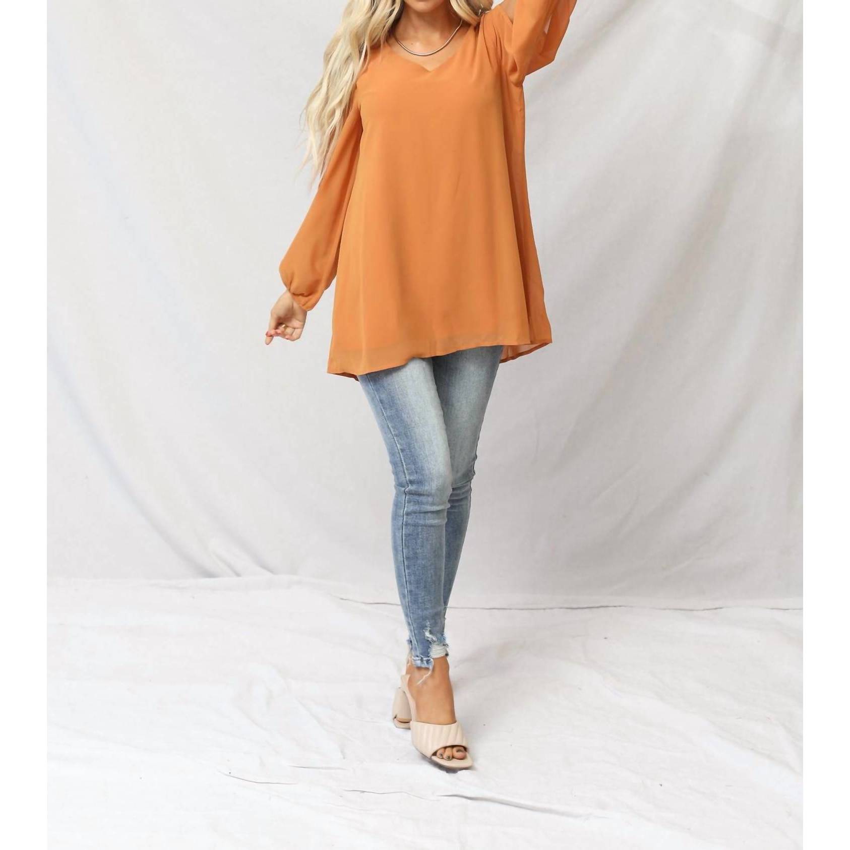 New Zenana Meg Chiffon Slit Top In Desert Mustard